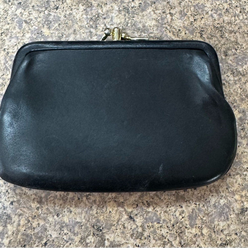 Coach Vintage Black Leather Coin Purse Double Kisslock RARE